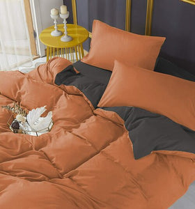 Orange Grey Reversible Bedding Set