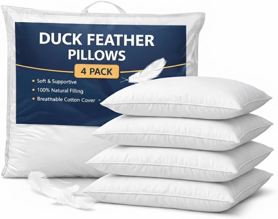 Adam Home Hotel Quality Duck Feather Pillows (2 Pack) – Side Sleeper, Quick Rebound, Dust Proof Secondary image