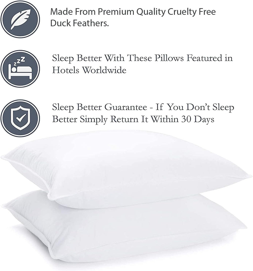 Adam Home Hotel Quality Duck Feather Pillows (2 Pack) – Side Sleeper, Quick Rebound, Dust Proof
