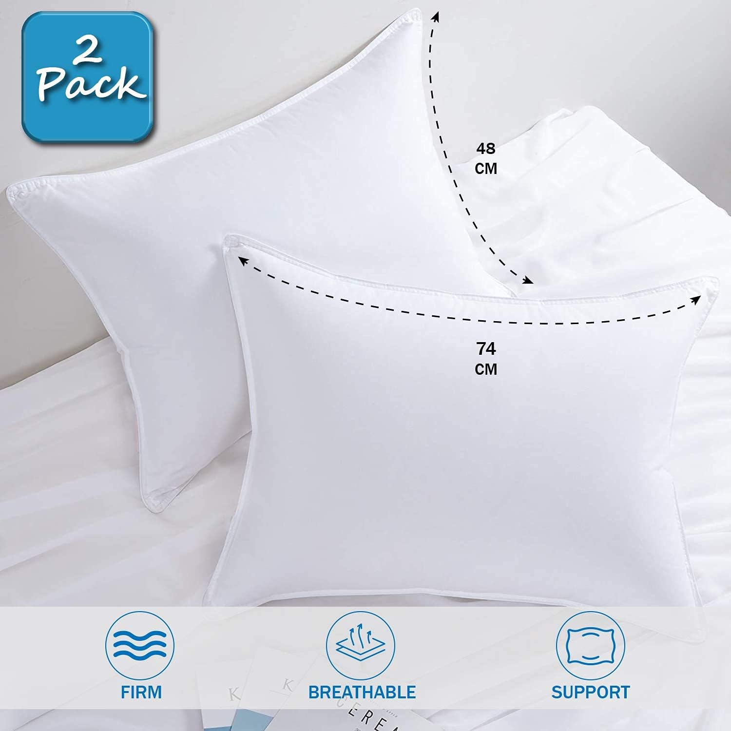 Adam Home Hotel Quality Duck Feather Pillows (2 Pack) – Side Sleeper, Quick Rebound, Dust Proof