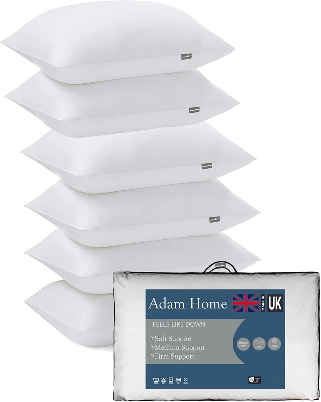 Adam Home Hotel Quality Pillows (2 Pack) – Side Sleeper, Quick Rebound, Dust Proof, Premium Filled