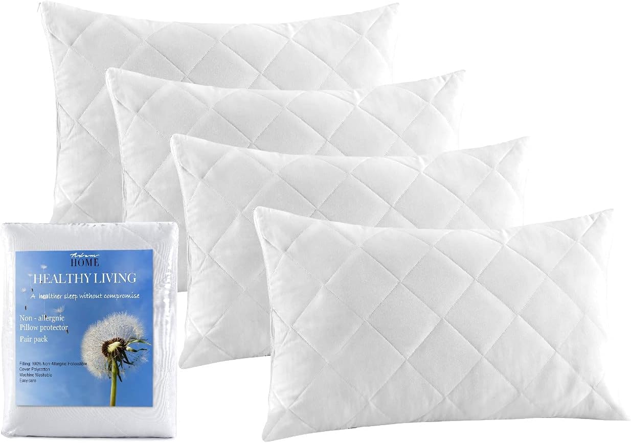 Adam Home Quilted Pillow Protectors 2 Pack (50 x 75 CM) - Soft Poly Cotton Zippered Pillow Cases – Durable, Breathable & Comfortable