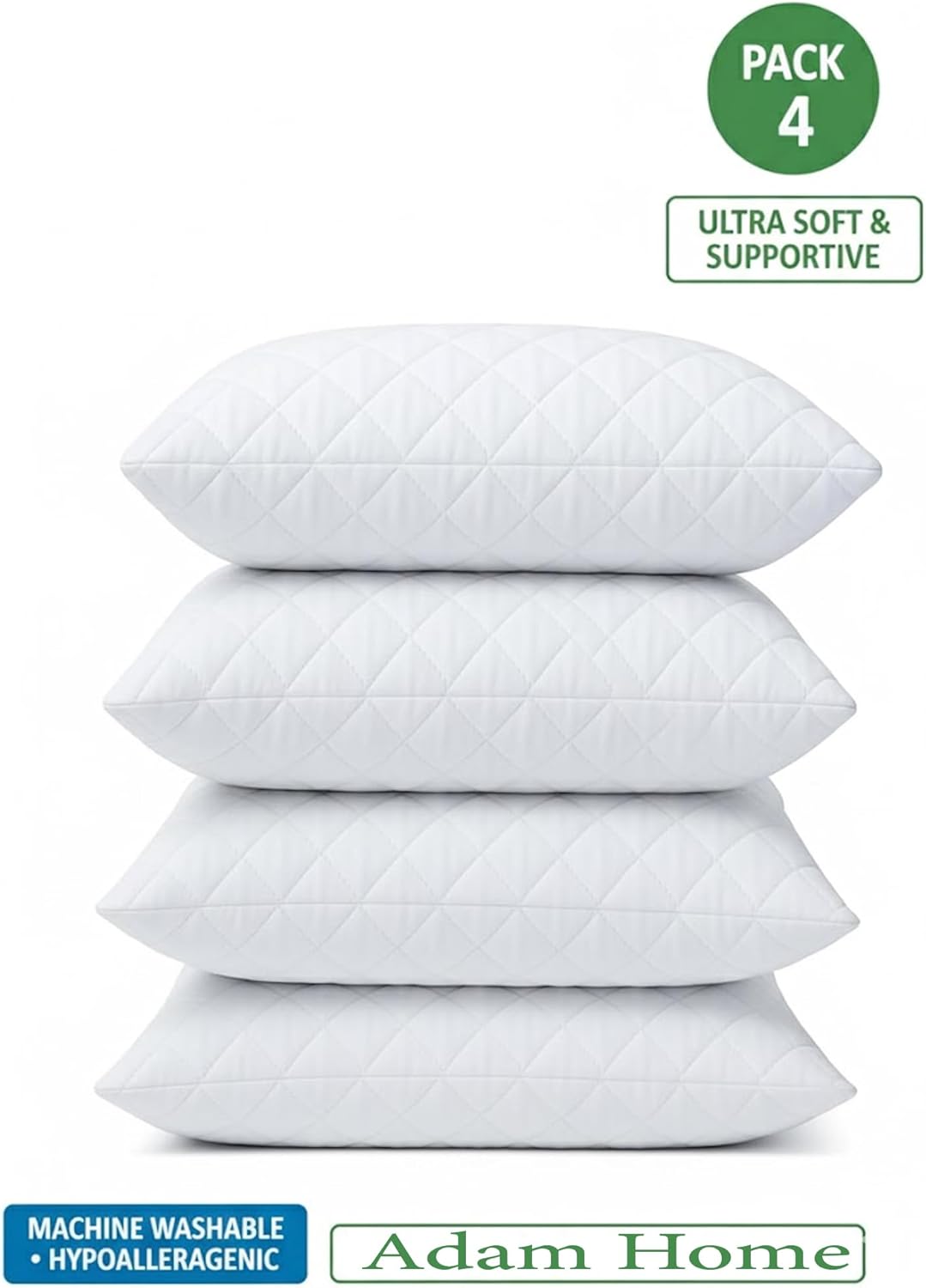 Adam Home Cushion Inserts 30cm x 45cm (12" x 18" inches) 4 Pack Hotel Quality Polycotton Quilted Cover Hypoallergenic Fluffy White Cushions Inner Bounce Back Hollowfibre Cushion Pads for Sofa