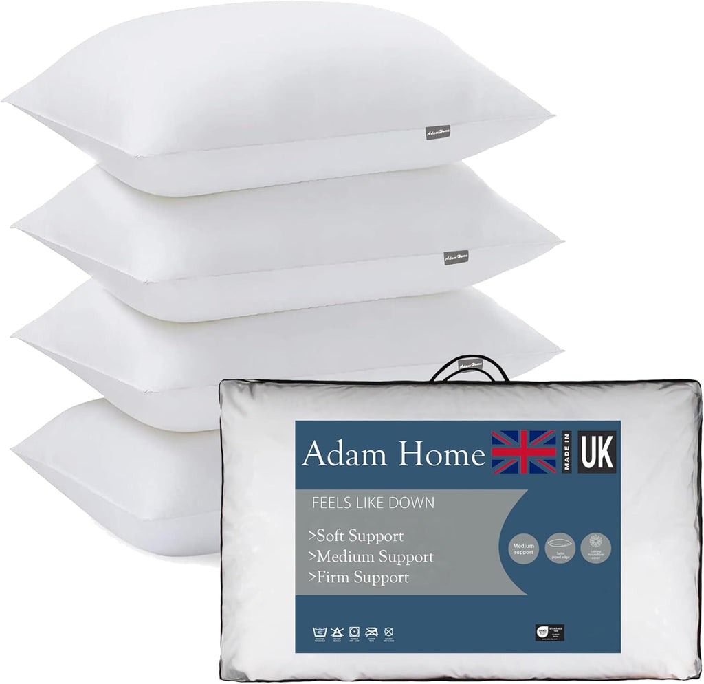 Adam Home Hotel Quality Pillows (2 Pack) – Side Sleeper, Quick Rebound, Dust Proof, Premium Filled