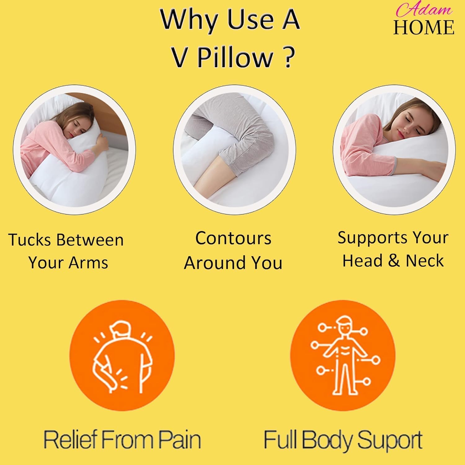 Adam Home V-Shaped Pillow with Pillowcase