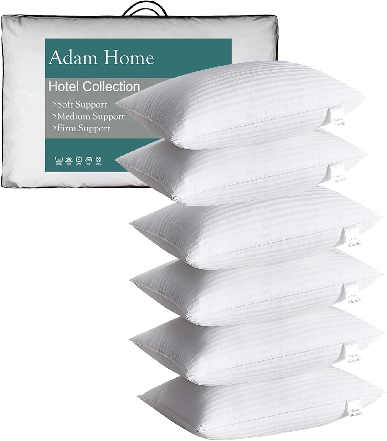 Adam Home Hotel Quality Pillows (2 Pack) – Side Sleeper, Quick Rebound, Dust Proof