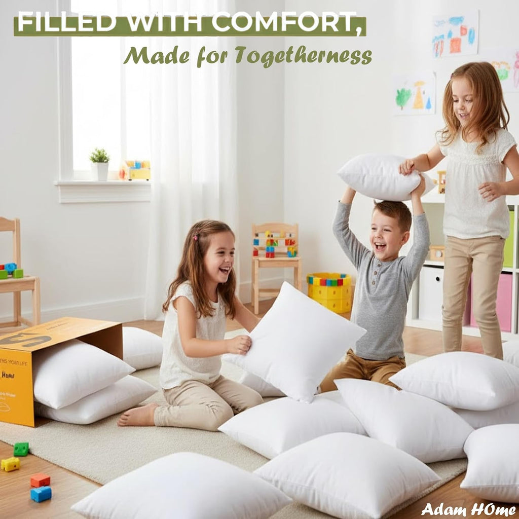 Adam Home Cushion Inserts 35cm x 35cm (14" x 14" inches) Hypoallergenic Fluffy White Cushion Inner, Perfect Hollowfibre for Sofa Cushion Pads (Pack of 4)