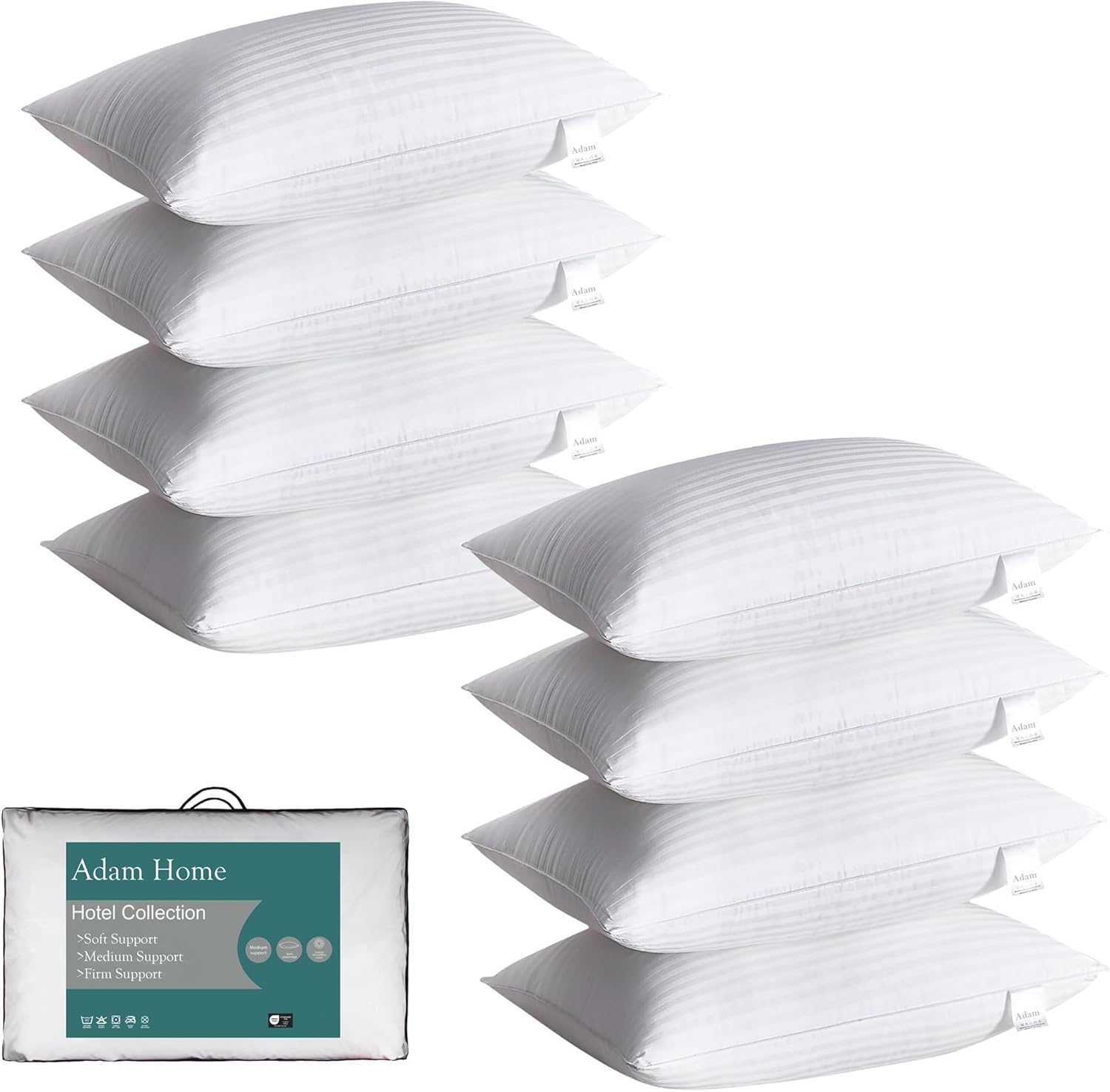 Adam Home Hotel Quality Pillows (2 Pack) – Side Sleeper, Quick Rebound, Dust Proof