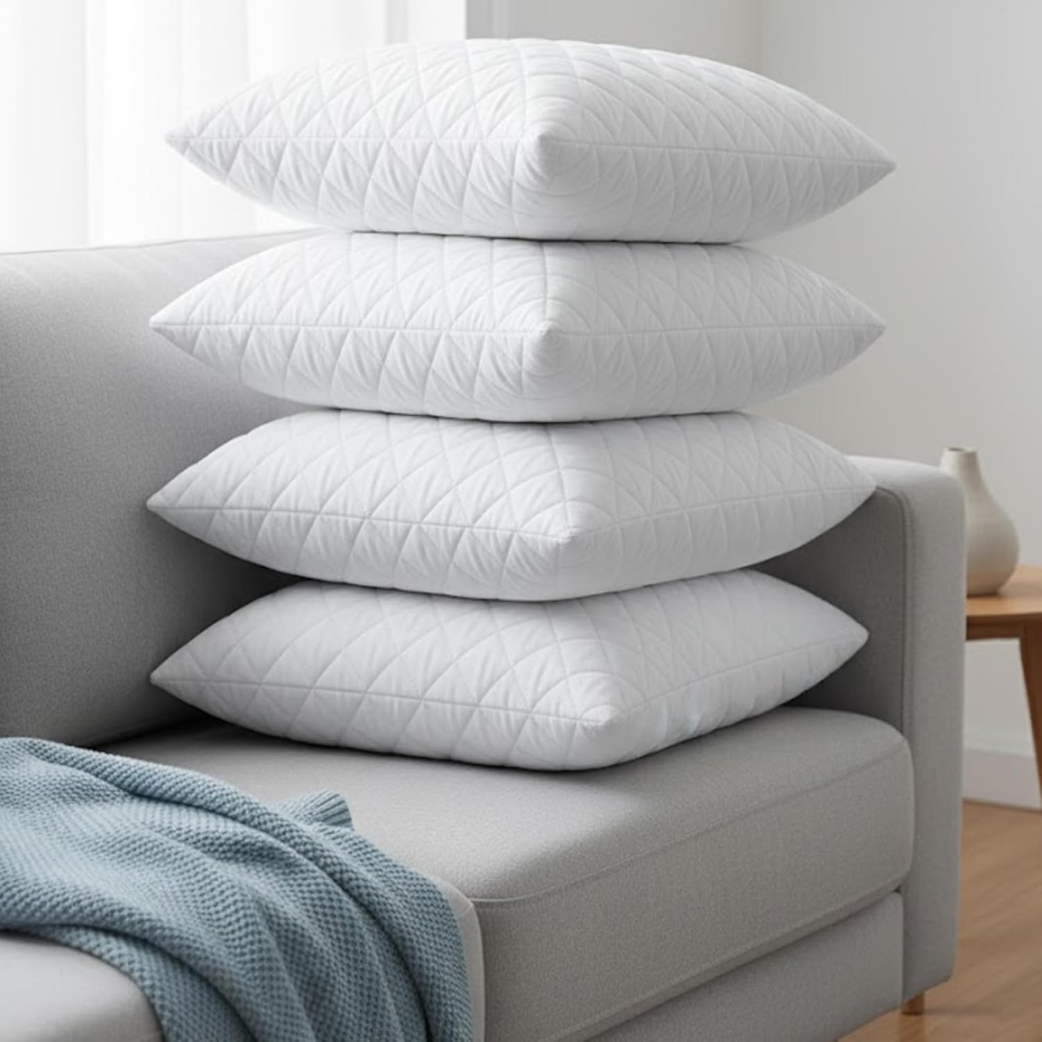 Adam Home Cushion Inserts 30cm x 45cm (12" x 18" inches) 4 Pack Hotel Quality Polycotton Quilted Cover Hypoallergenic Fluffy White Cushions Inner Bounce Back Hollowfibre Cushion Pads for Sofa