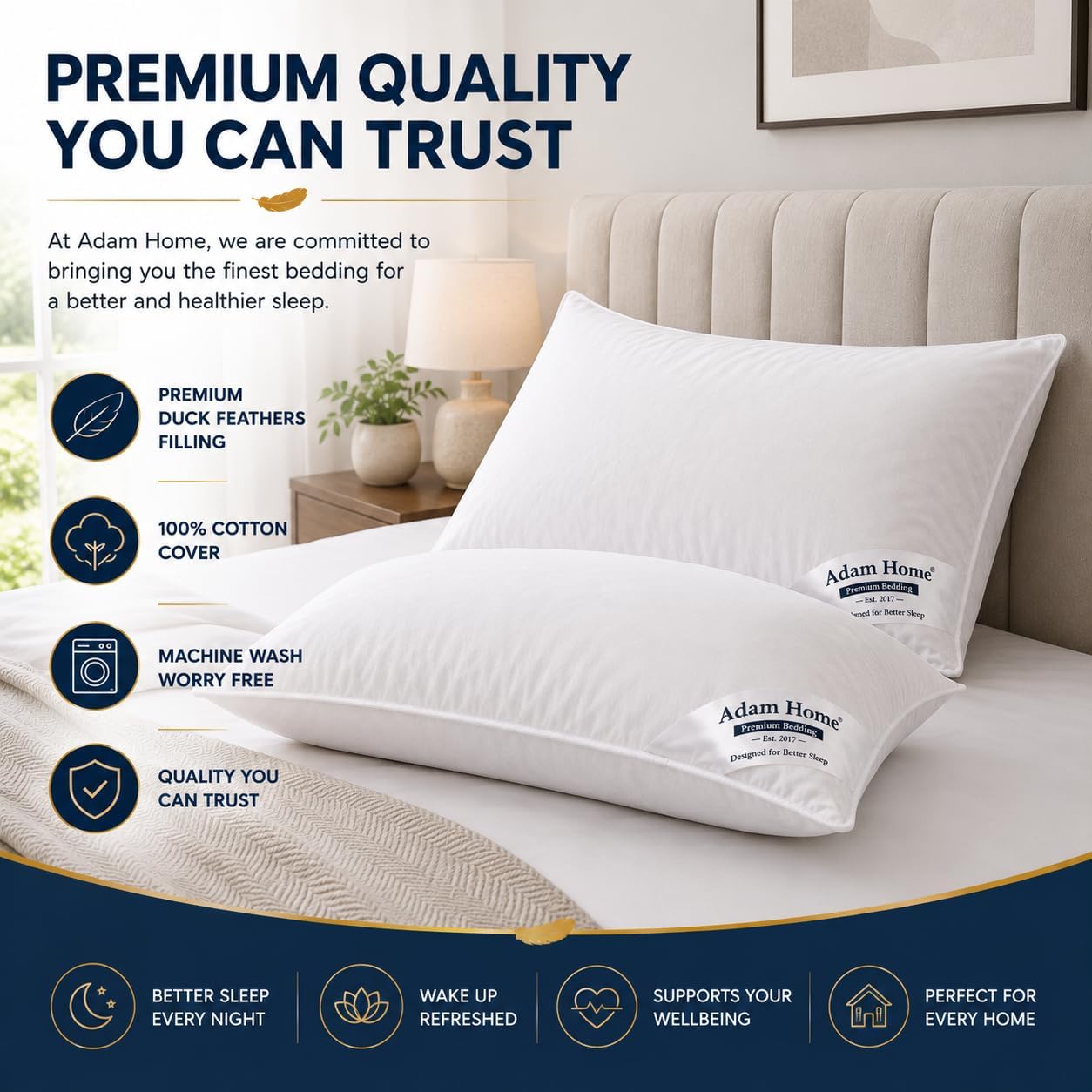 Adam Home Hotel Quality Duck Feather Pillows