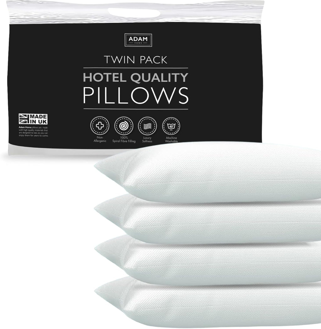 Adam Home Premium Hotel Pillows (2 Pack) – Bouncy Side Sleeper, Neck & Shoulder Support, Dust Proof, Breathable Cover, 48x74 cm, Made in UK