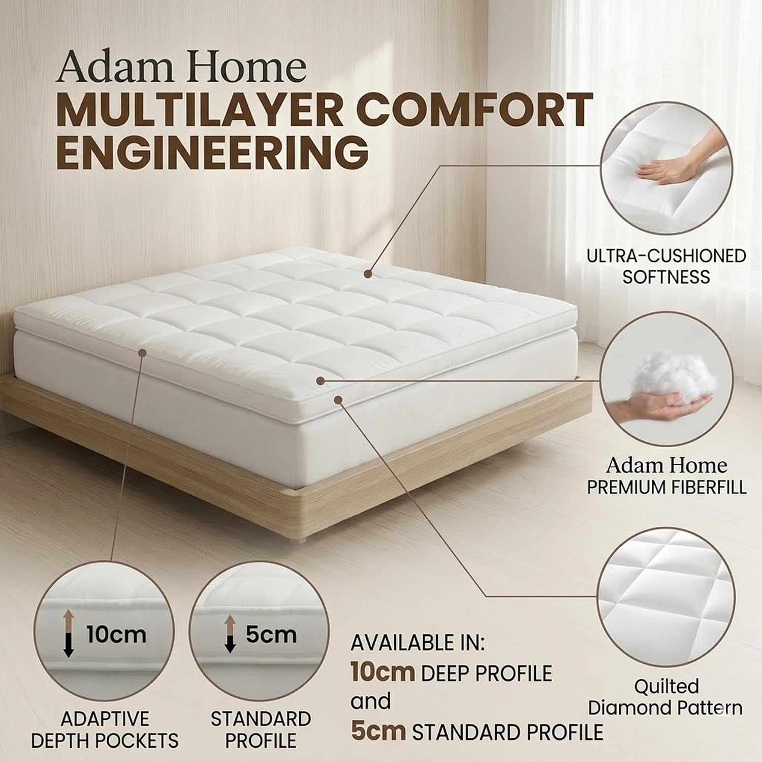 Adam Home Quilted Mattress Topper - Extra Deep with Corner Straps