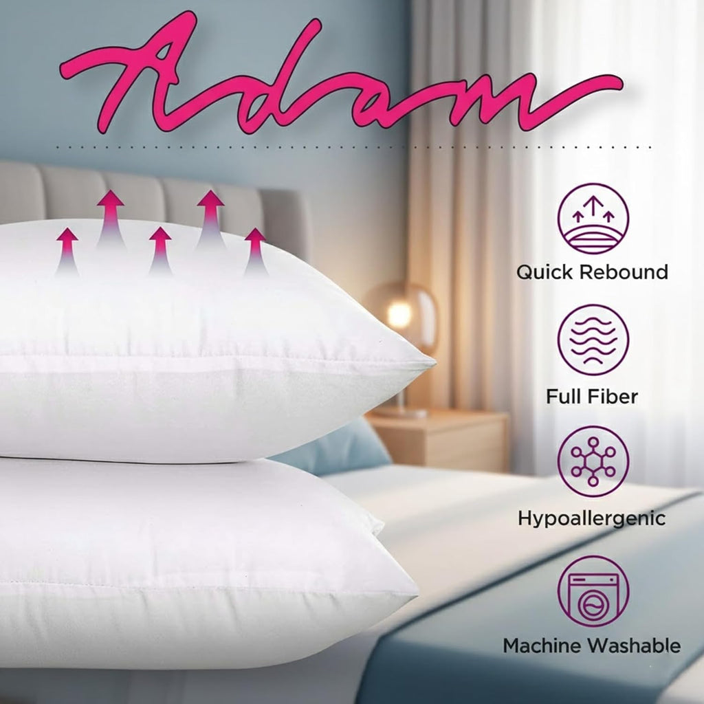 Adam Home Cushion Inserts 35cm x 35cm (14" x 14" inches) Hypoallergenic Fluffy White Cushion Inner, Perfect Hollowfibre for Sofa Cushion Pads (Pack of 4)