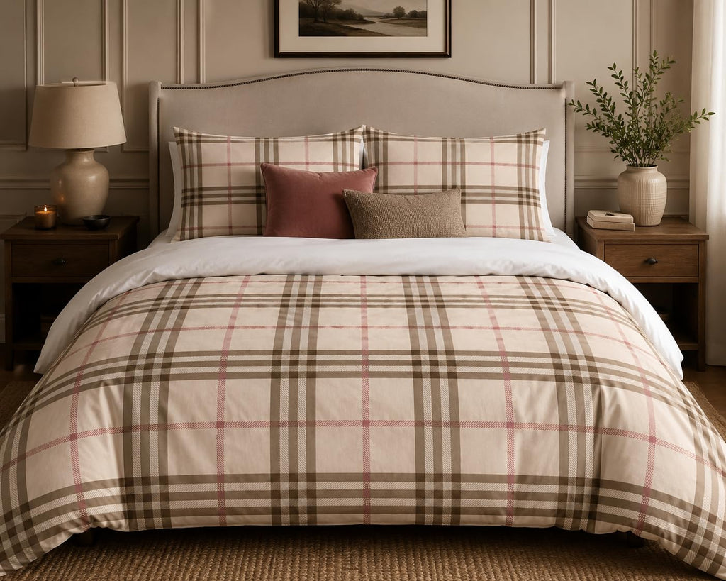 Plaid Duvet Cover Set – Beige Plaid