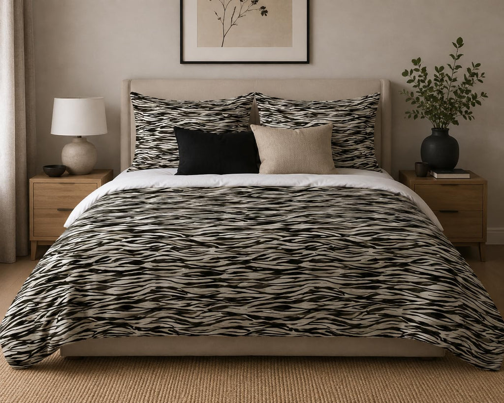 Animal Print Duvet Cover Set – Black & Beige Zebra