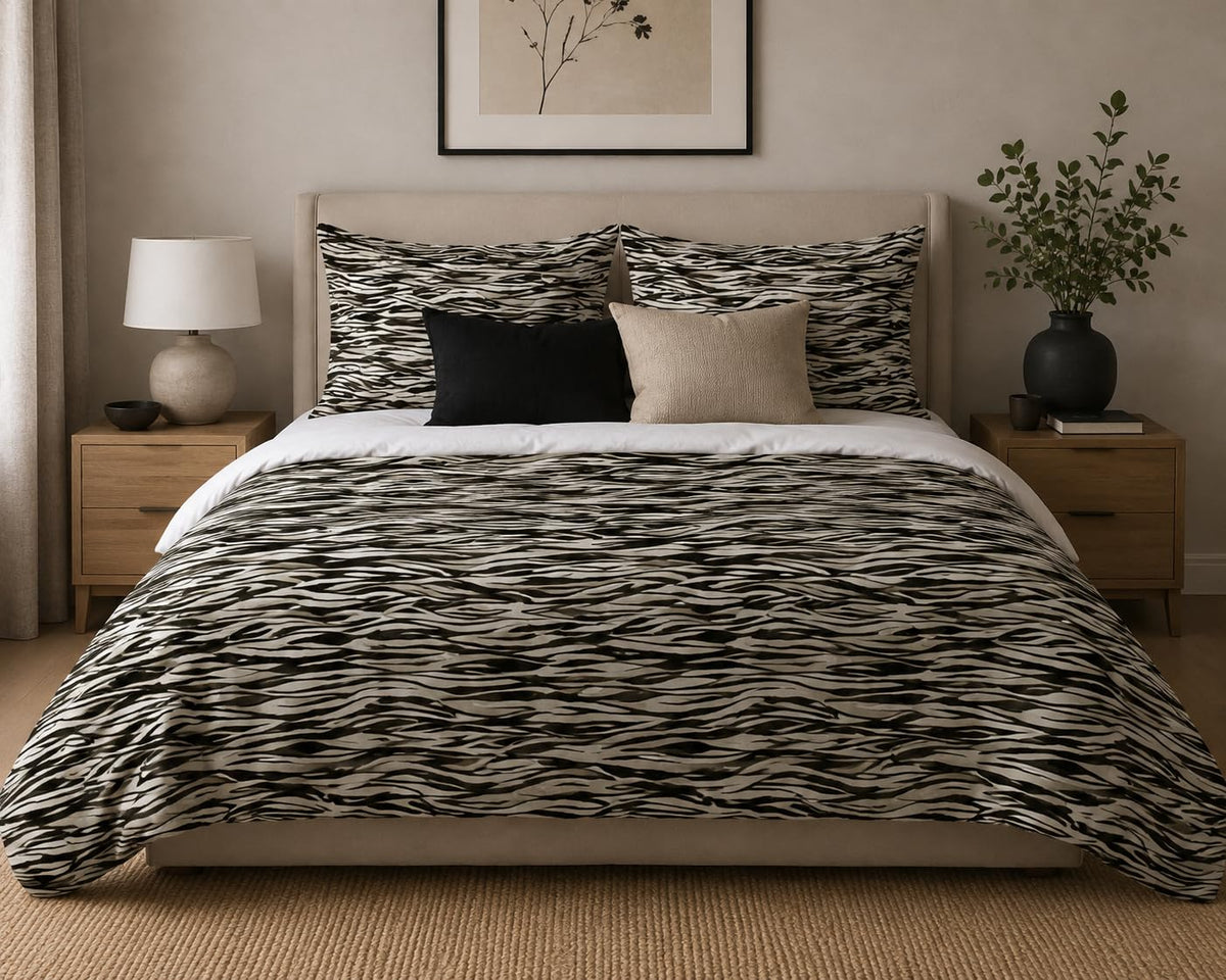 Animal Print Duvet Cover Set – Black & Beige Zebra
