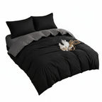 Reversible Duvet Cover Set with Fitted Sheet – Black Grey