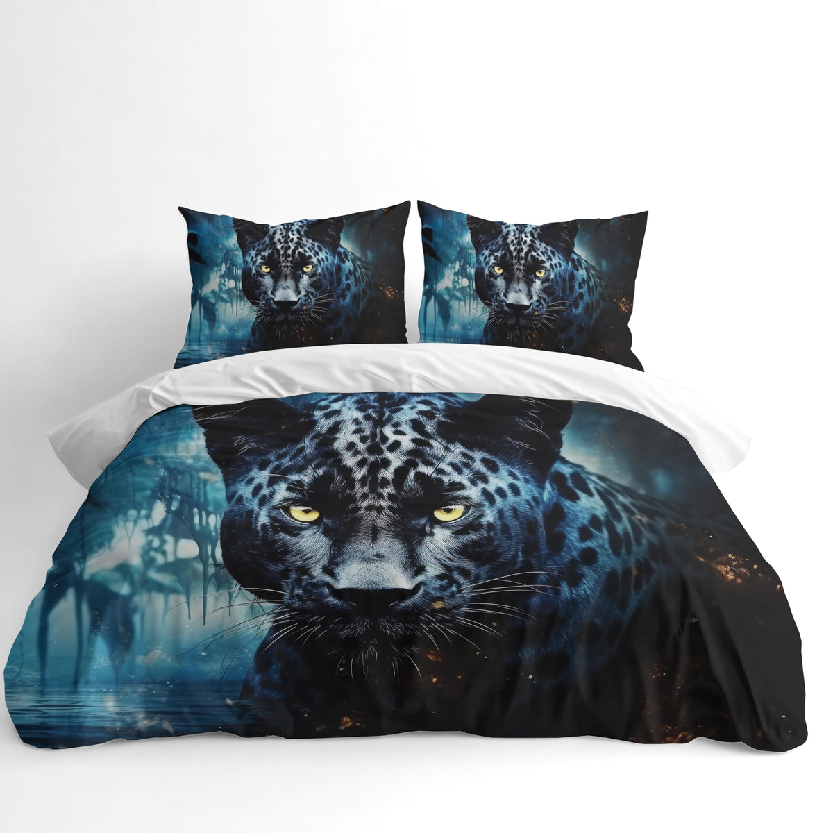 Wildlife Duvet Cover Set – Black Panther With Yellow Eyes