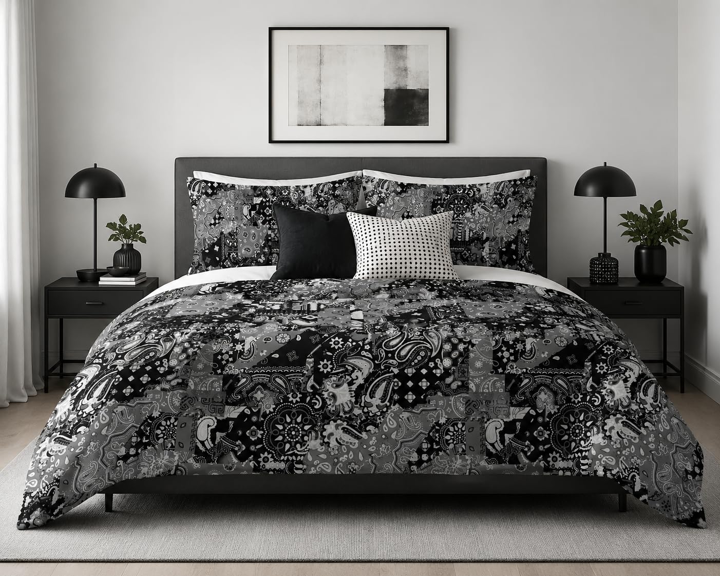 Patchwork Duvet Cover Set – Black & White Bandana