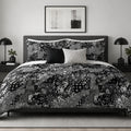 Black & White Bandana Patchwork duvet cover set, front view showing black, grey and white paisley patches