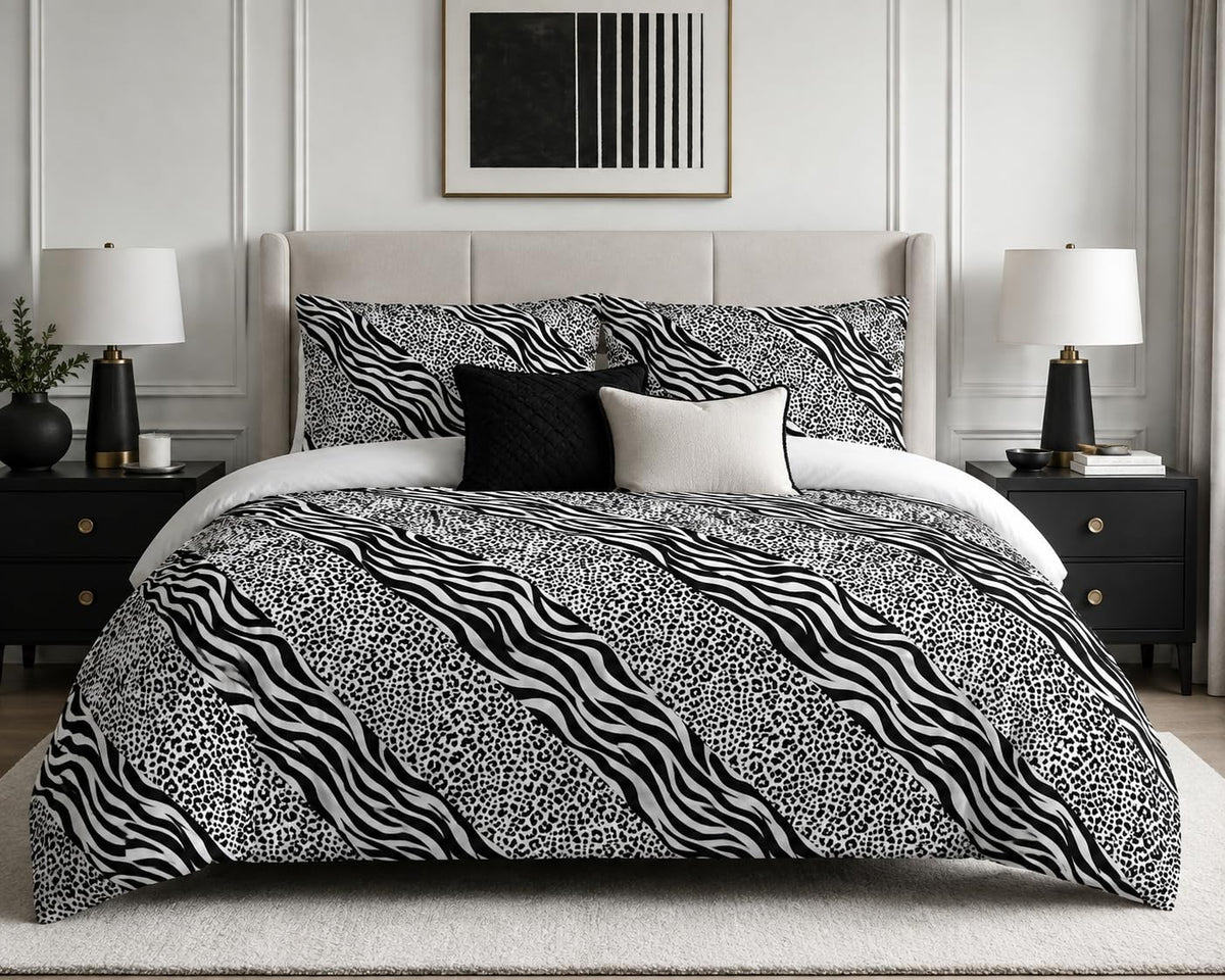Animal Print Duvet Cover Set – Black & White Zebra Leopard