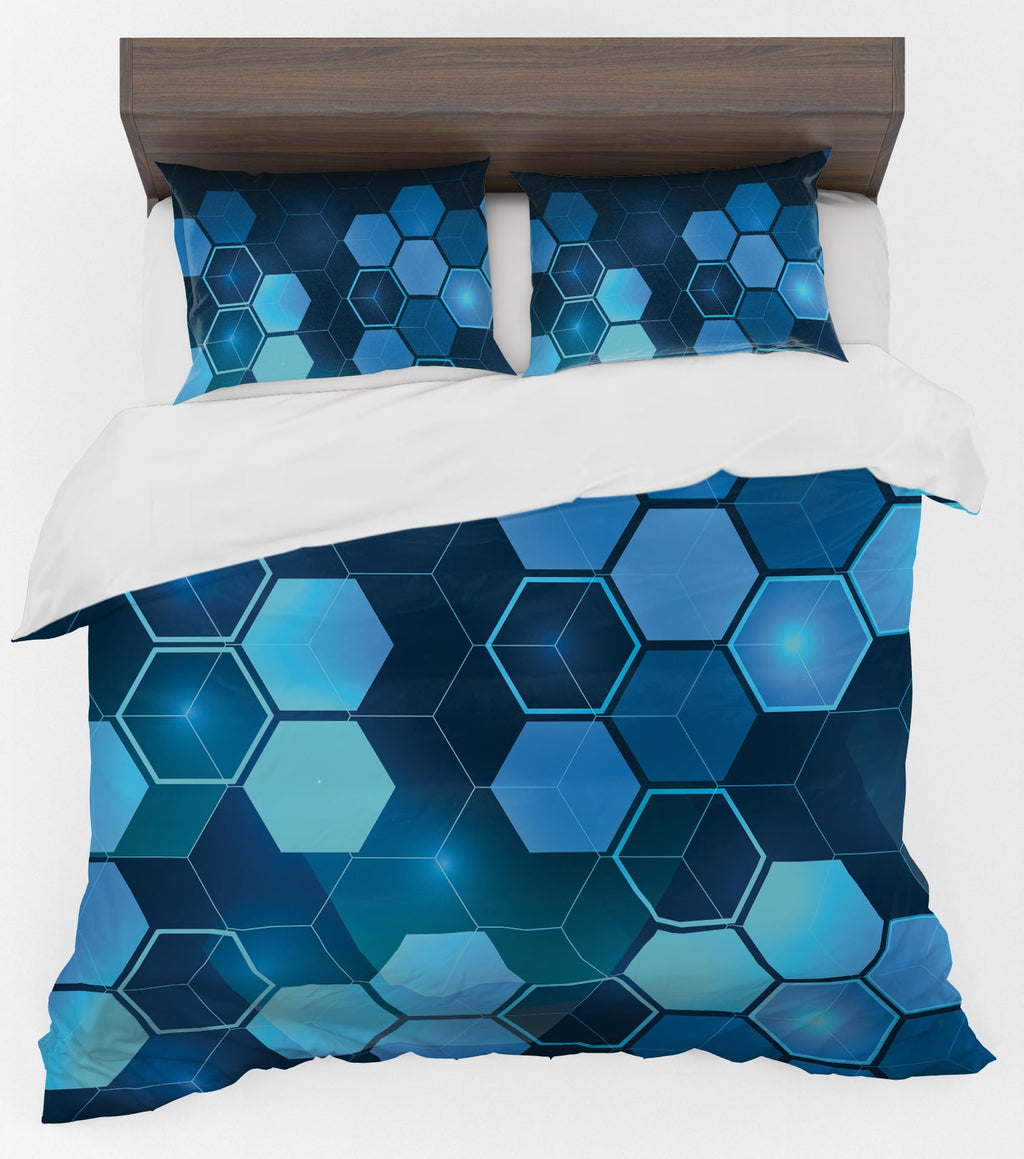 Floral Duvet Cover Set – Blue Hexagon