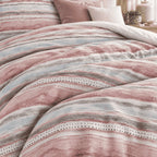 Blush Duck Egg Washed Stripe duvet cover set, print detail showing blush and duck egg bands with tiny brown dots