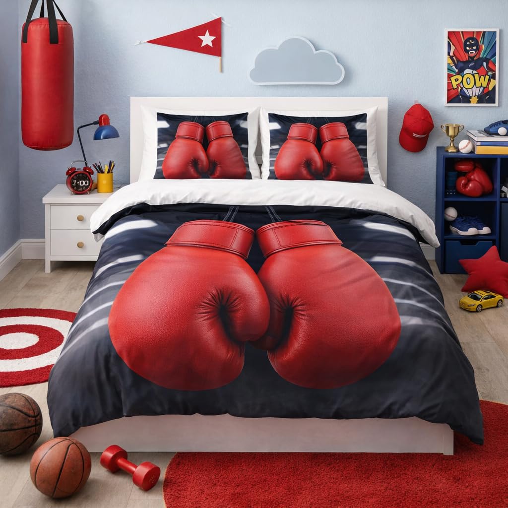 Boxing Gloves Duvet Cover Set – Boxing Gloves with Black Background