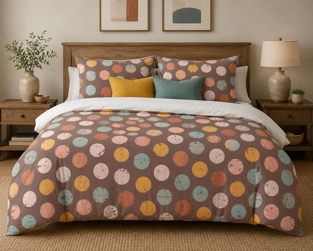Polka Dot Duvet Cover Set – Brown Multicolour Polka Dots