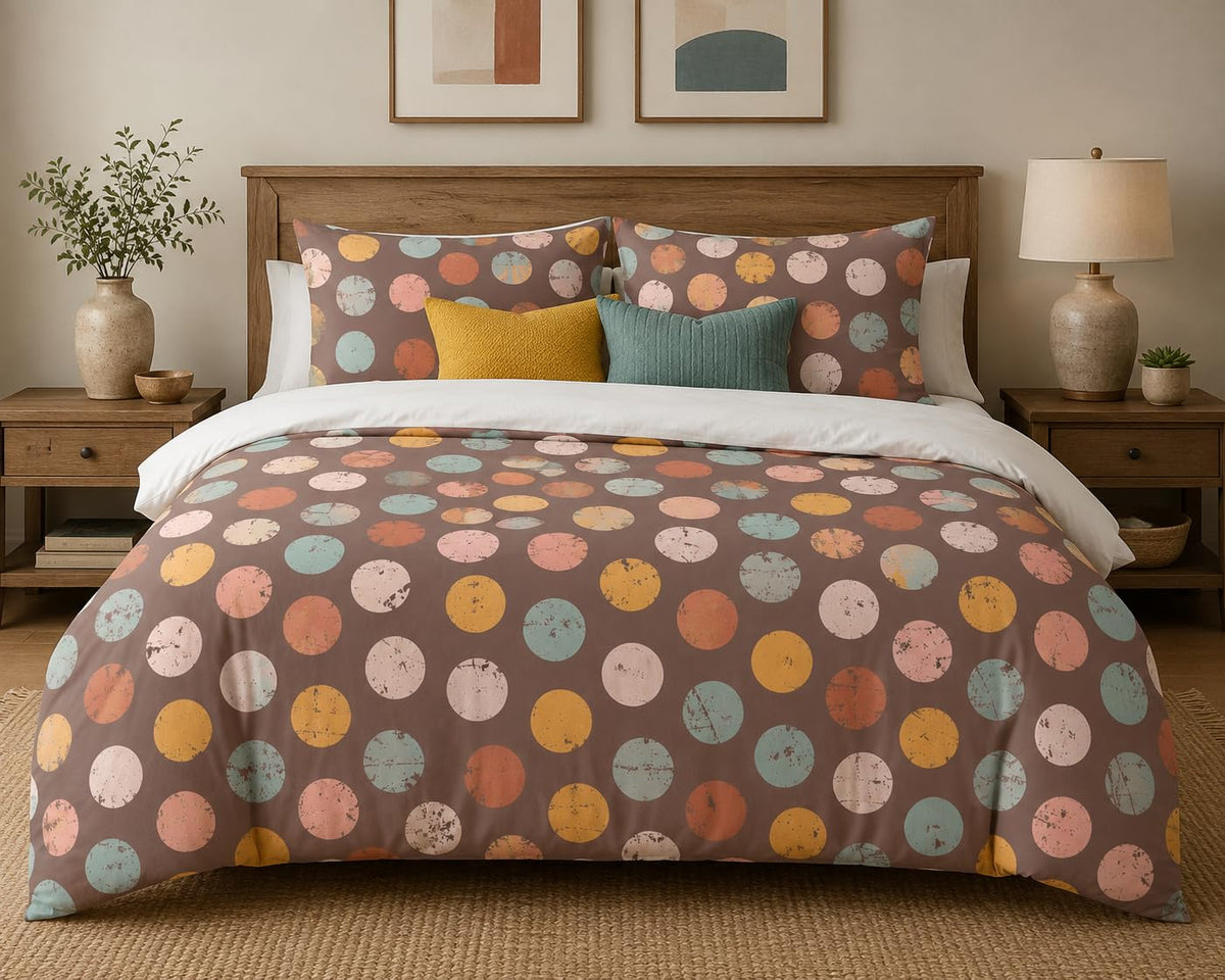 Polka Dot Duvet Cover Set – Brown Multicolour Polka Dots