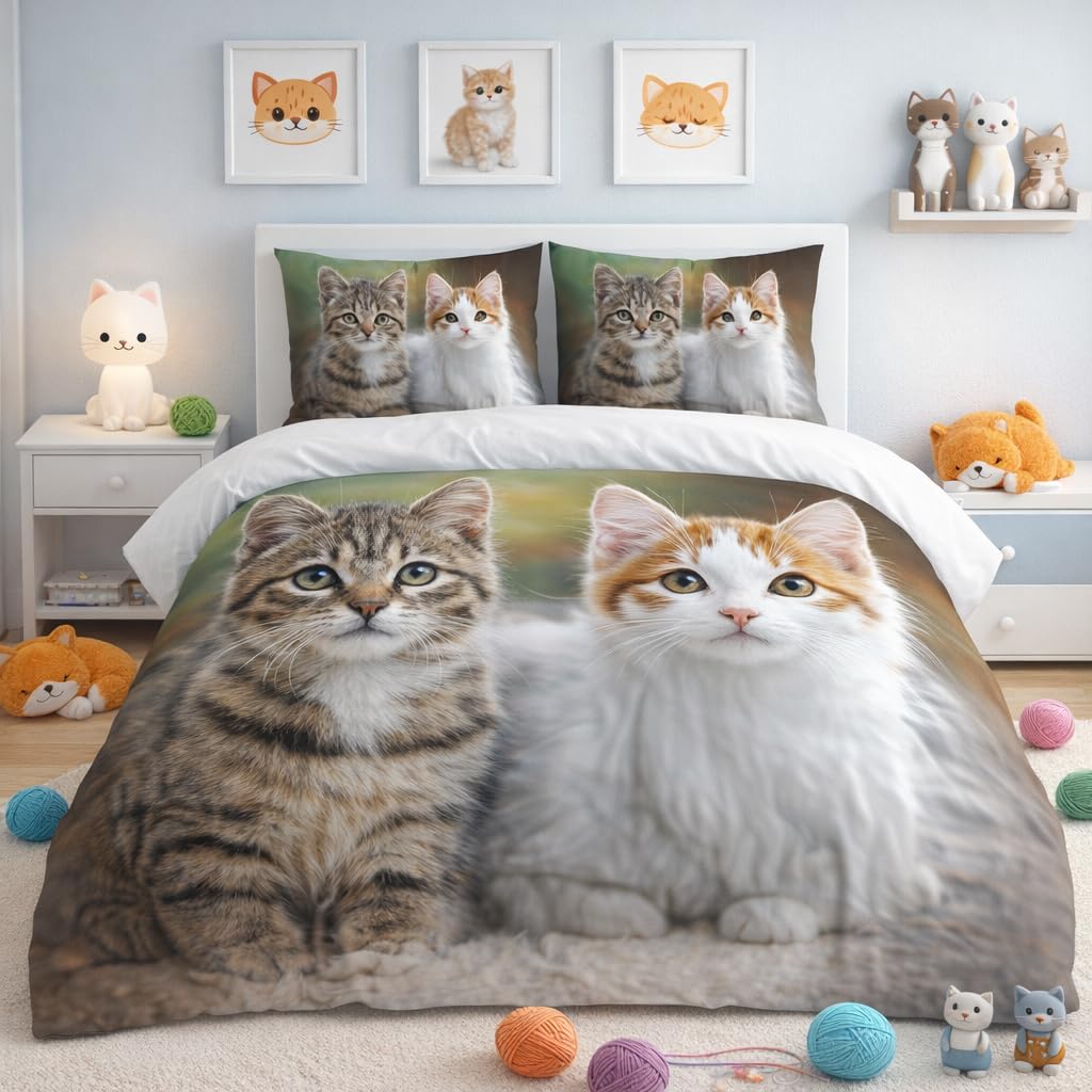 Cat Duvet Cover Set – Brown & White Kitten
