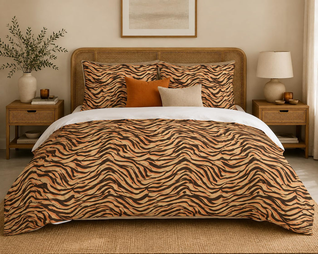 Animal Print Duvet Cover Set – Burnt Orange Tiger