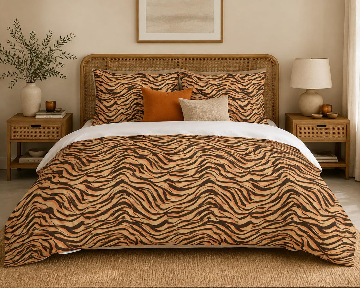 Animal Print Duvet Cover Set – Burnt Orange Tiger