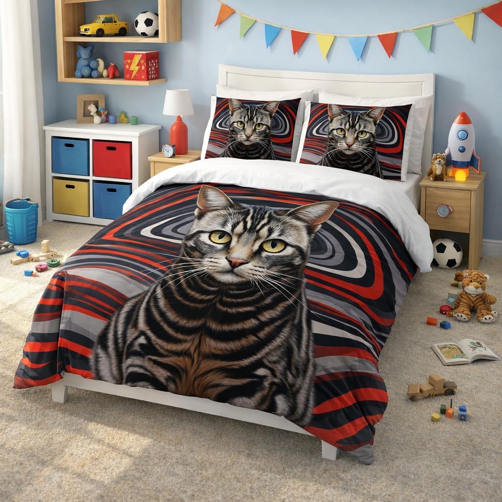 Cat Duvet Cover Set – Cat in Wavy Pattern