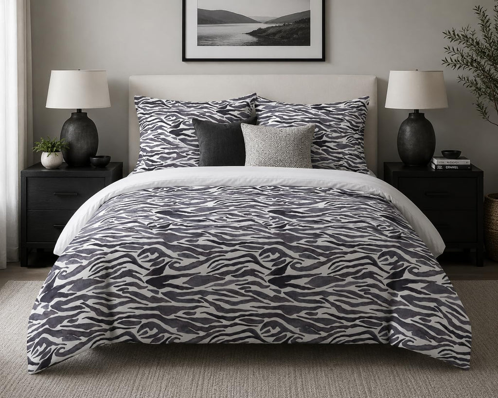 Animal Print Duvet Cover Set – Charcoal Zebra