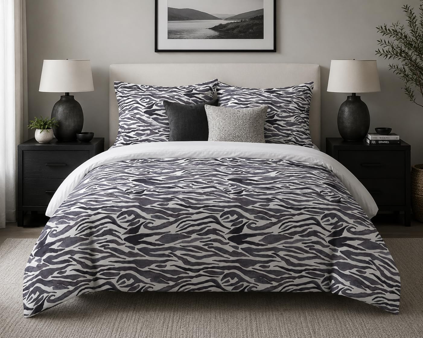 Animal Print Duvet Cover Set – Charcoal Zebra
