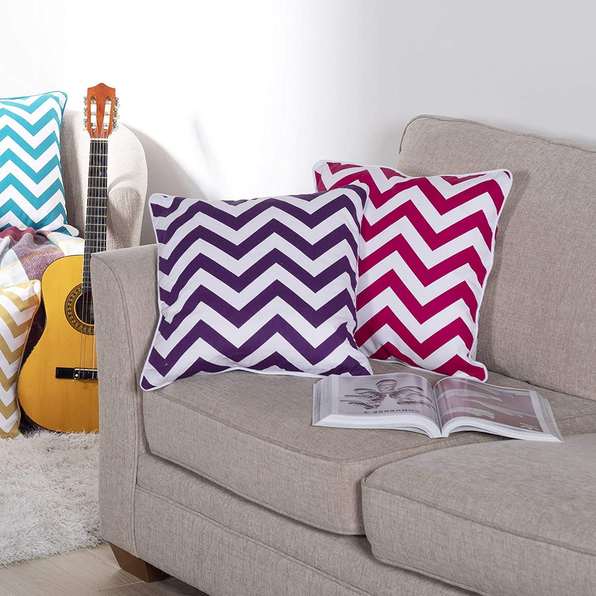 Chevron Cushion Covers 45x45 cm – 4 Colours, Packs of 2 & 4