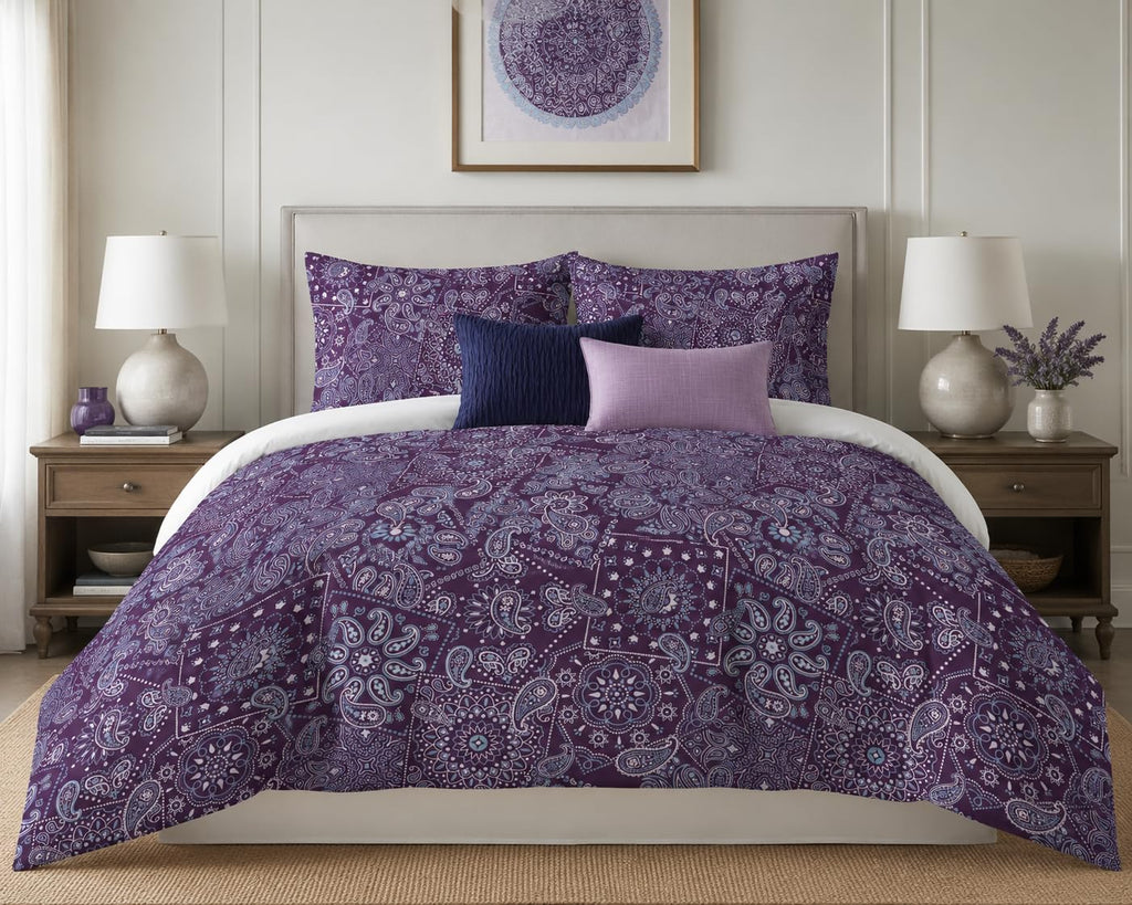 Patchwork Duvet Cover Set – Deep Purple Paisley