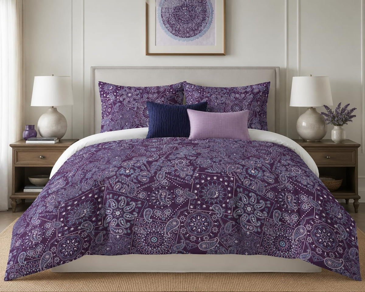 Patchwork Duvet Cover Set – Deep Purple Paisley