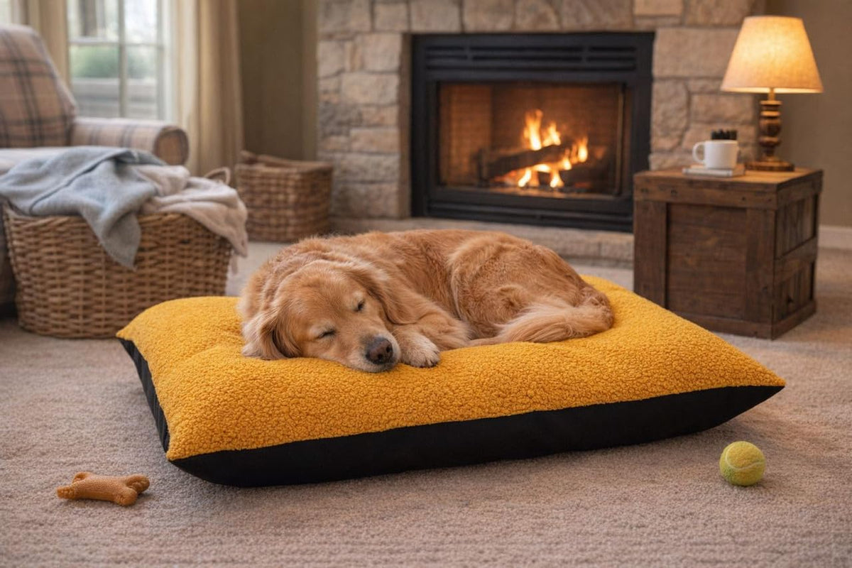 Dog Bed Cushion 95x65 cm – Washable Zipped Cover, Mustard (view 2)
