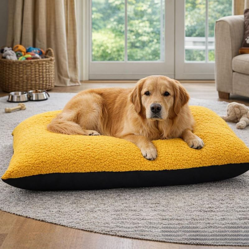 Dog Bed Cushion 95x65 cm – Washable Zipped Cover, Mustard Secondary image