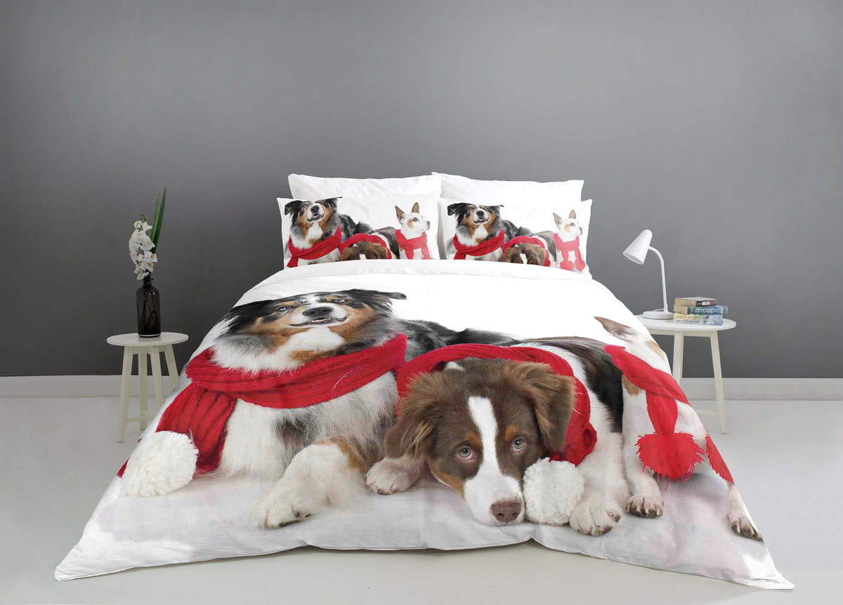 Dog Duvet Cover Set – Dog with Red Scarf