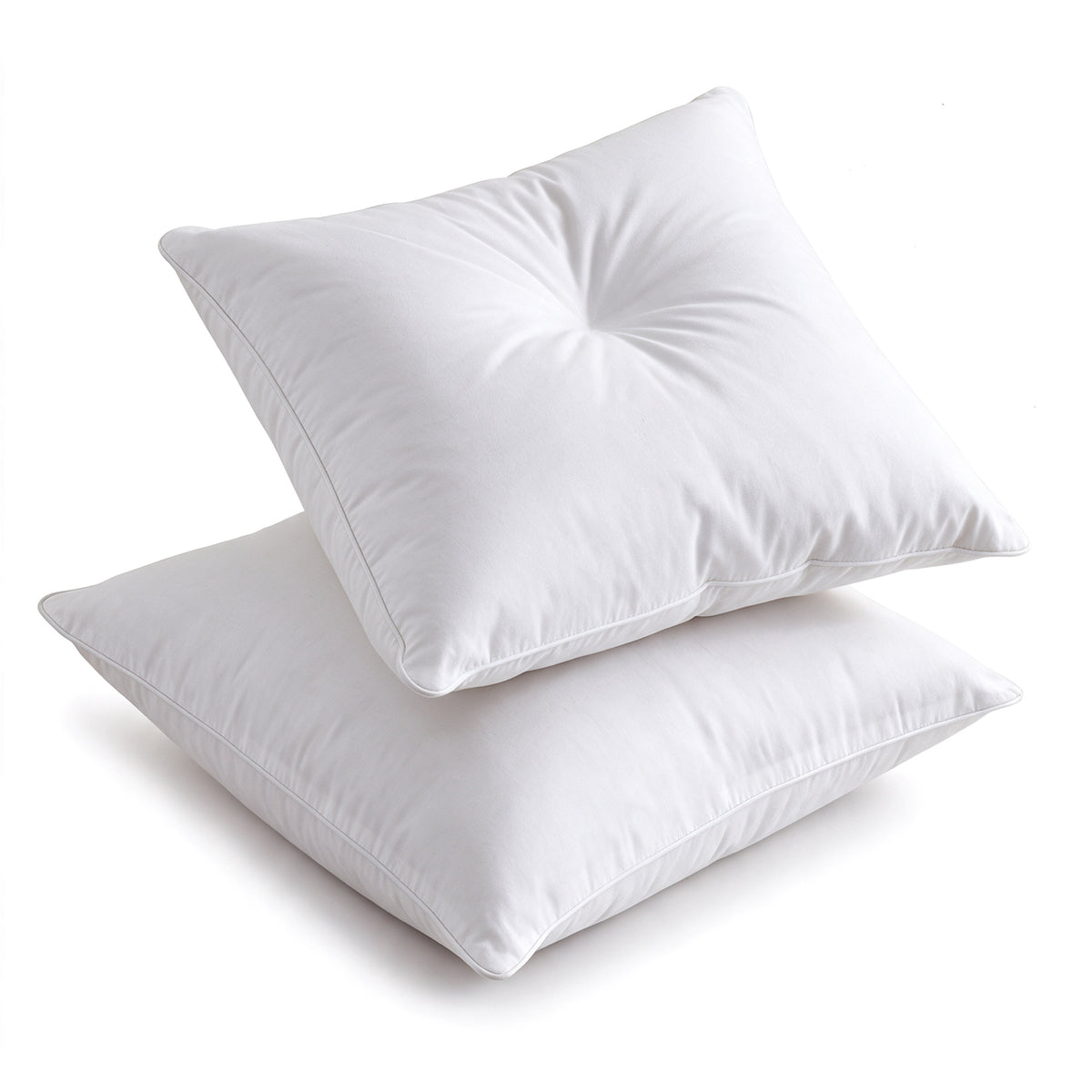 Duck Feather Cushion Pads, two white piped square feather pads on a white background