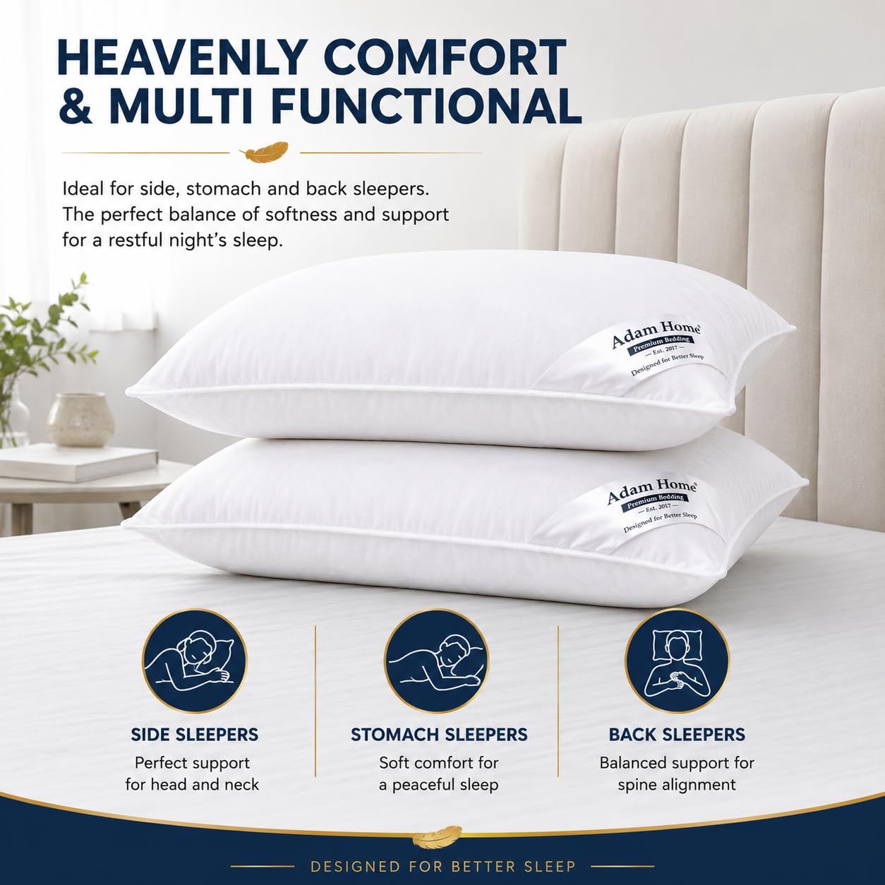 Duck Feather Pillows 48x74 cm – Cotton Cover, Packs of 2 & 4 (view 3)