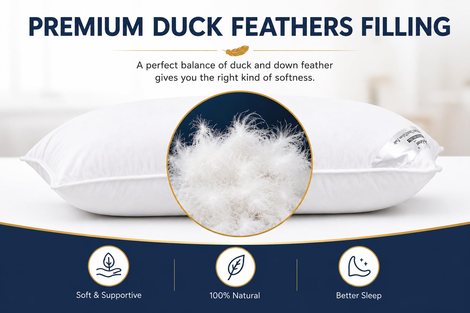 Duck Feather Pillows 48x74 cm – Cotton Cover, Packs of 2 & 4