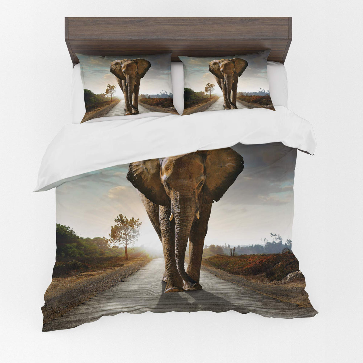 Animal Duvet Cover Set – Elephant Walking on the Road