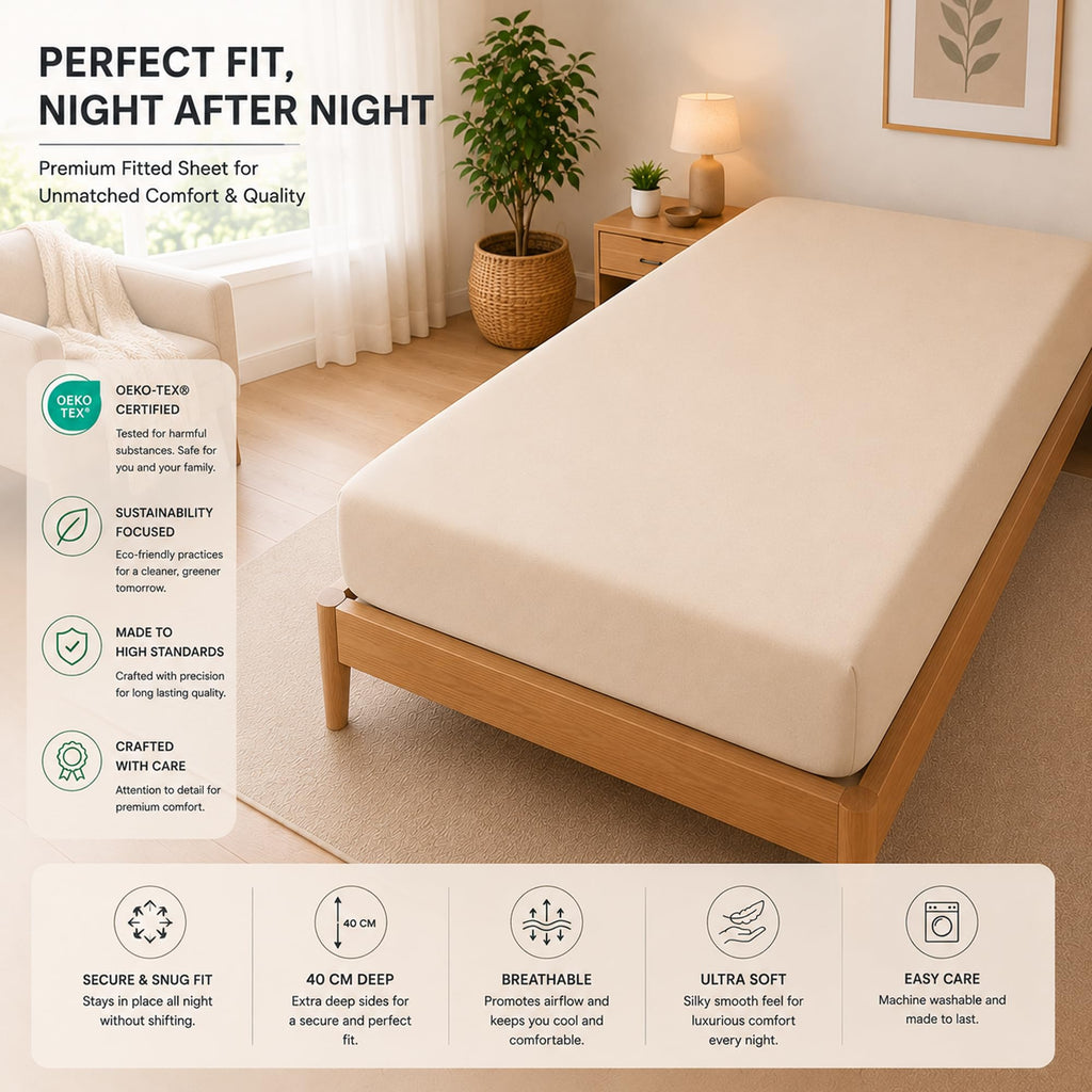 Extra Deep Fitted Sheet 40 cm – 6 Colours, Single to Super King