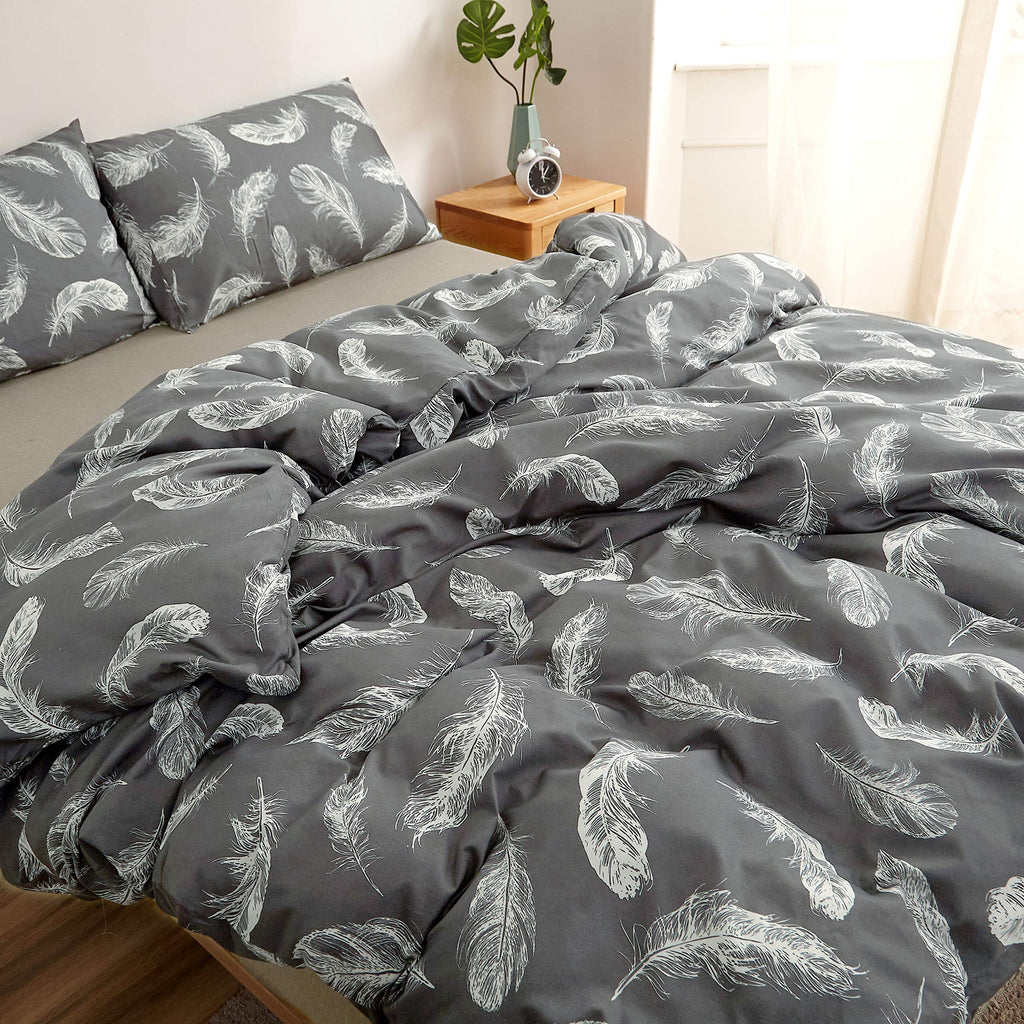 Feather Print Duvet Cover Set – Charcoal, Single to Super King (view 3)