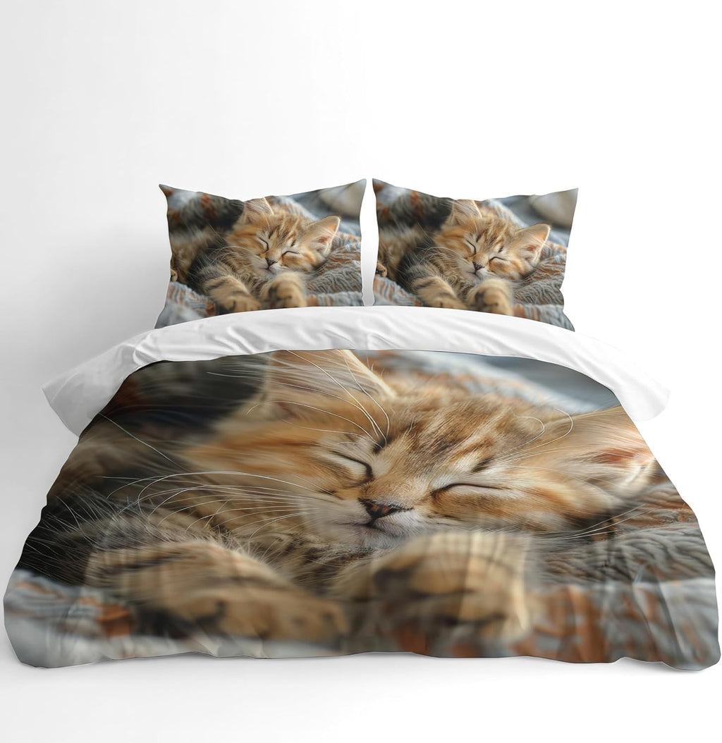 Cat Duvet Cover Set – Fluffy Kitten Sleeping