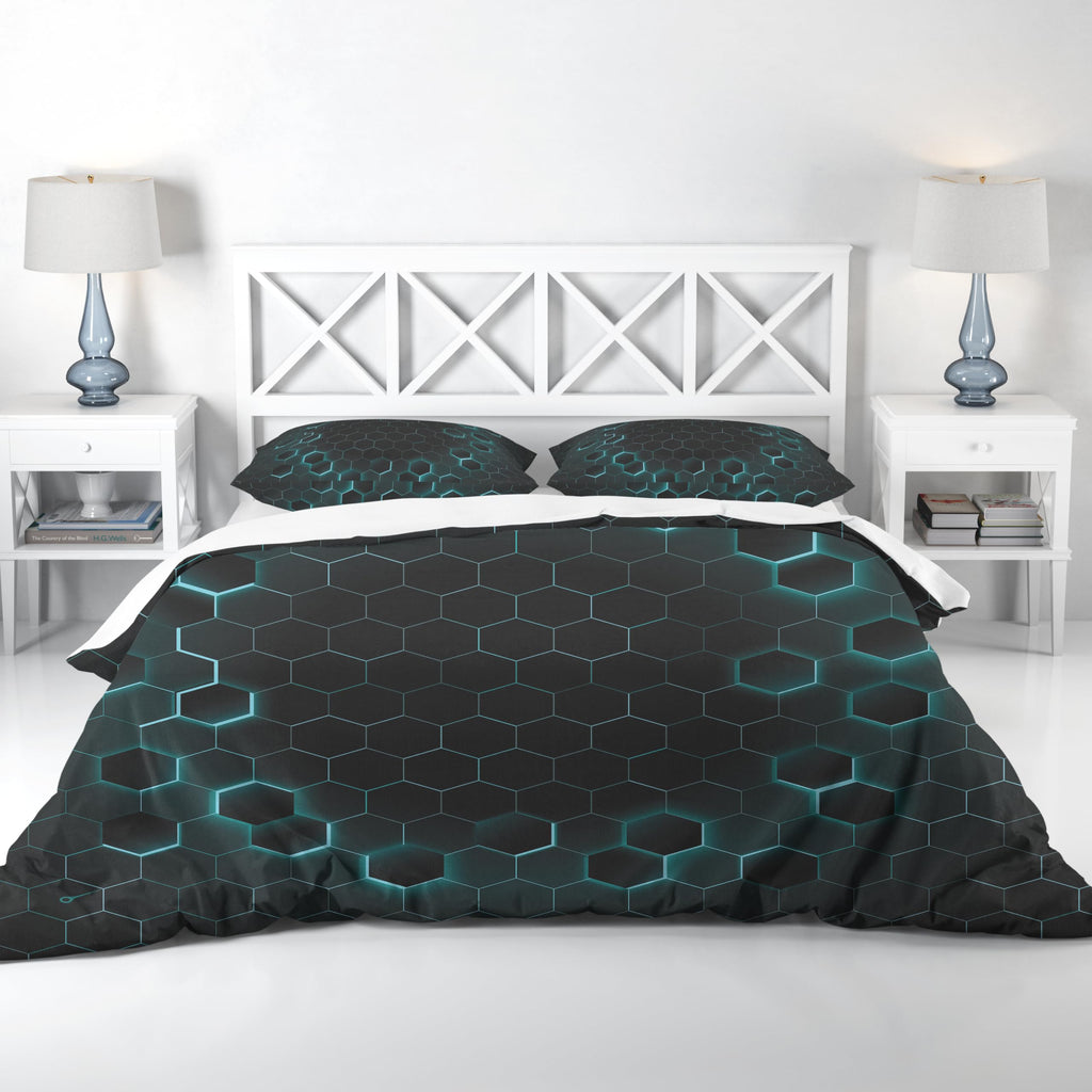 Floral Duvet Cover Set – Green Hexagon